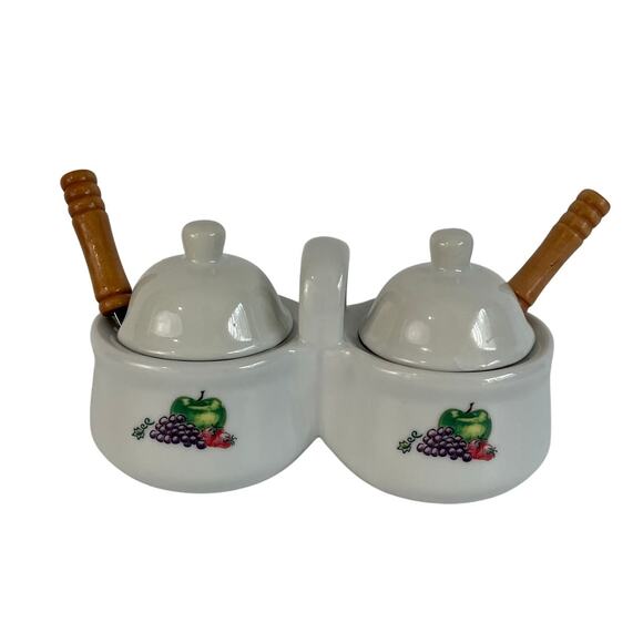 Vintage Houston Harvest Ceramic Double Condiment Set Fruit Design 6.5"x3.5" vtg - Picture 1 of 5